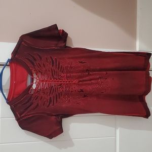 Affliction Sexy Criss Cross T Shirt Black Red Women's M